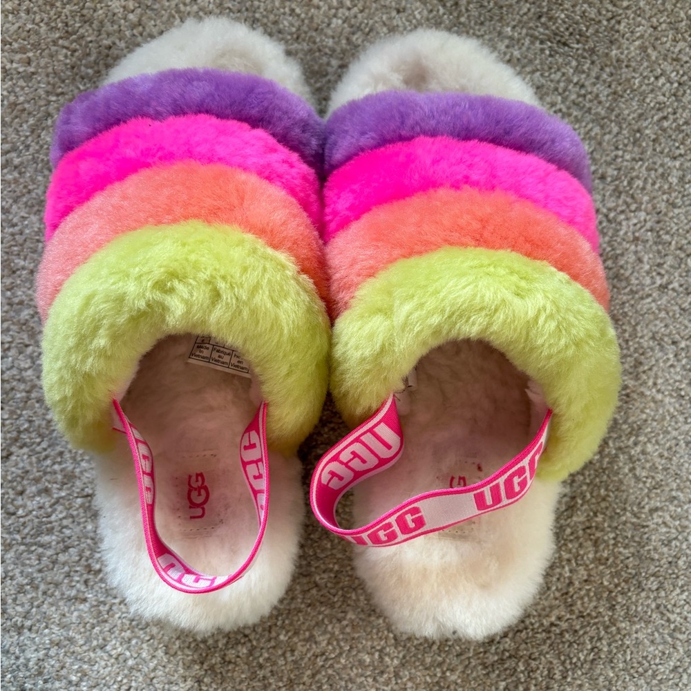Ugg multicolor slingback slippers. Lightly worn.